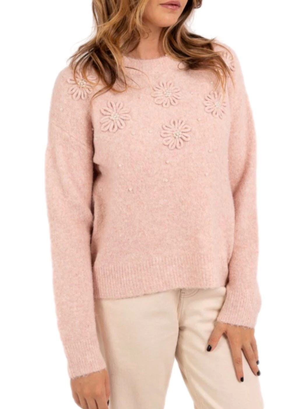 Maglia con fiori e perle Anomie