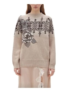 Maglia jacquard con ricamo rose BLUGIRL
