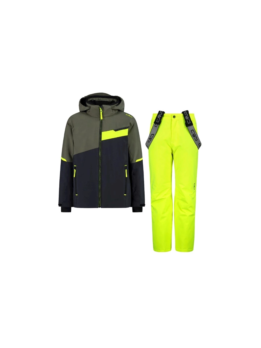 Veste De Ski Junior CMP Freeride Avec Capuche - Olive/Jaune, Taille Junior, Neuve