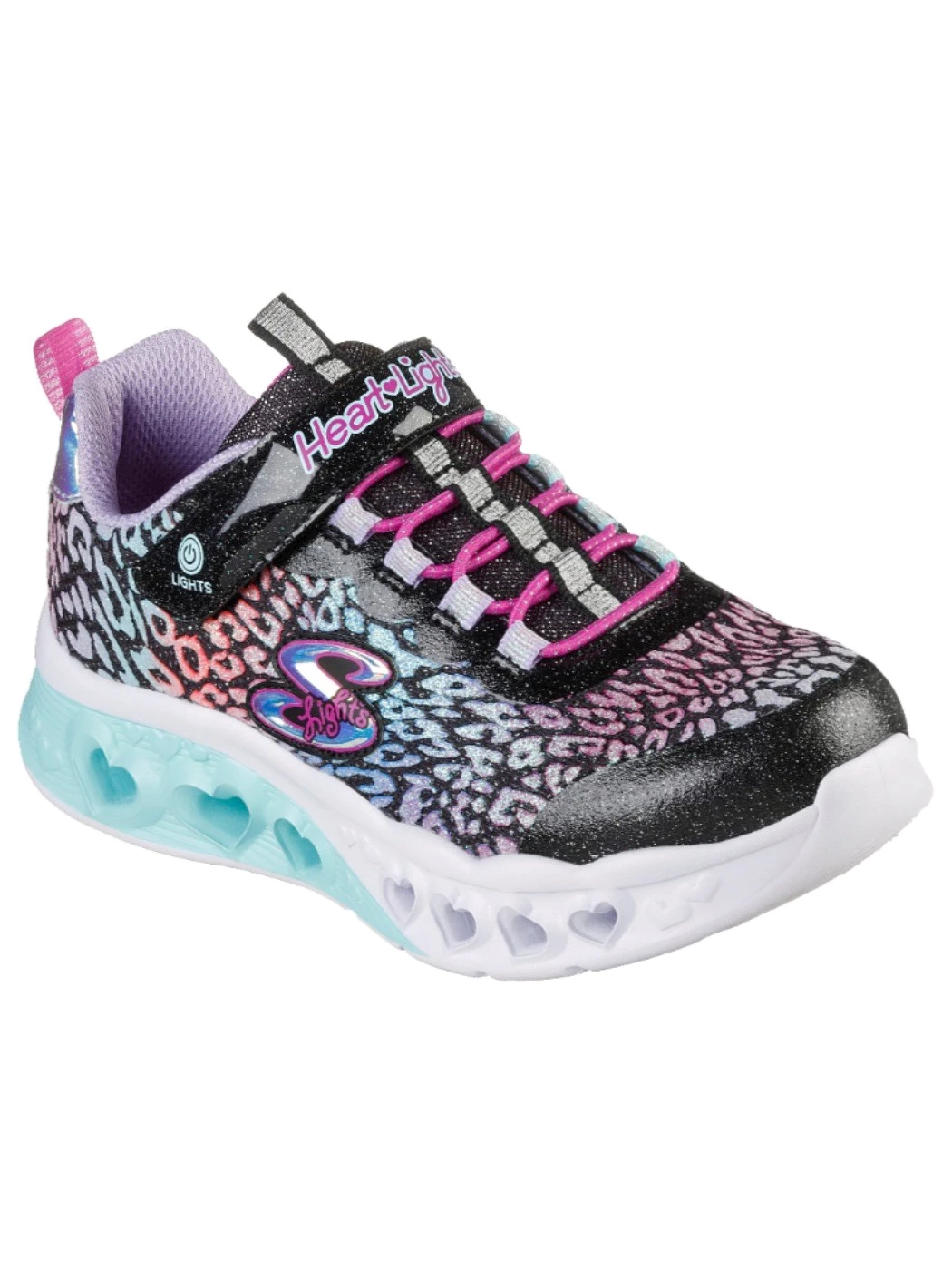 Skechers Kids Girls Flutter Heart Lights-Loves Sneaker, Black/Mu
