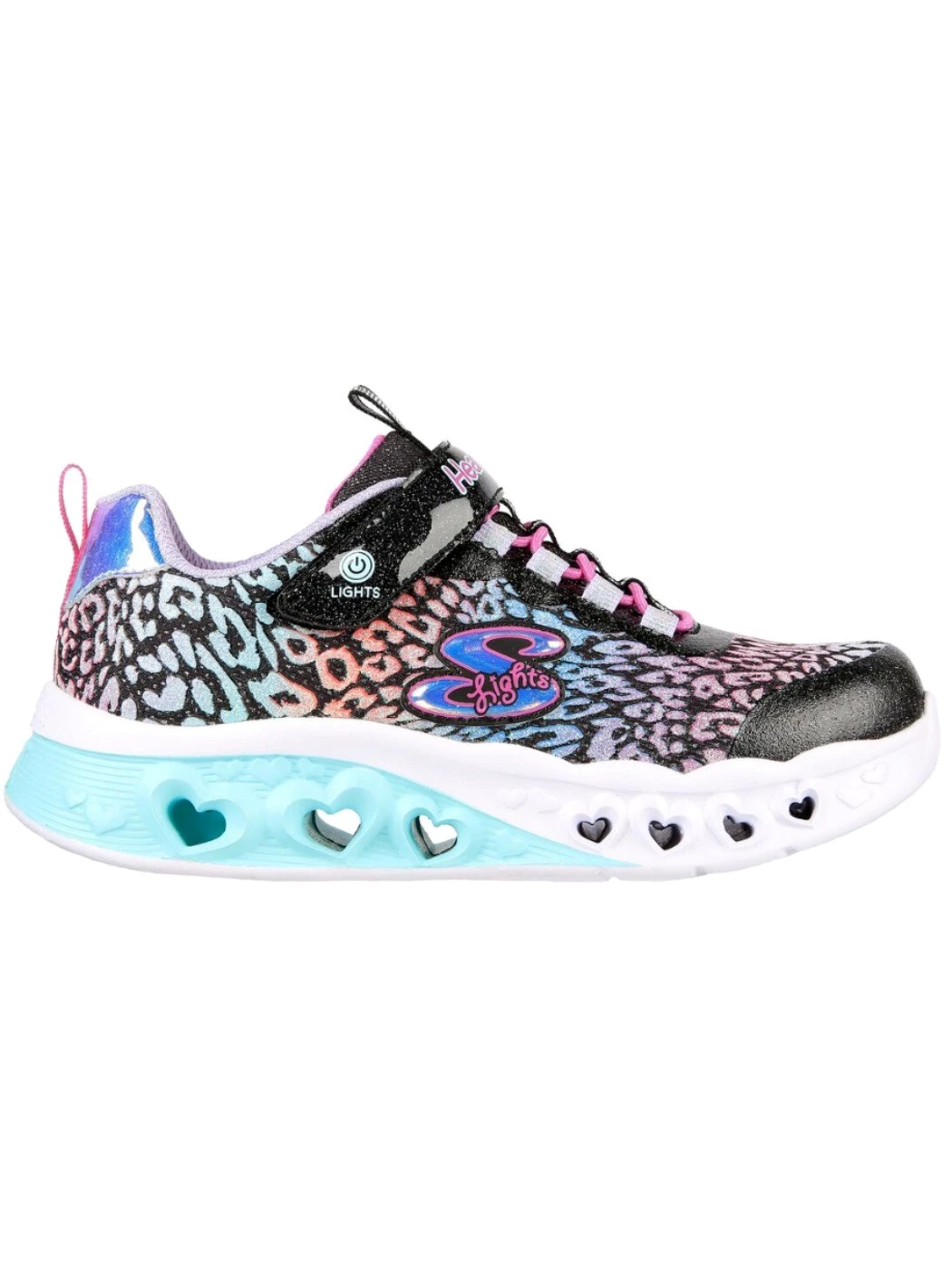 Skechers Kids Girls Flutter Heart Lights-Loves Sneaker, Black/Mu