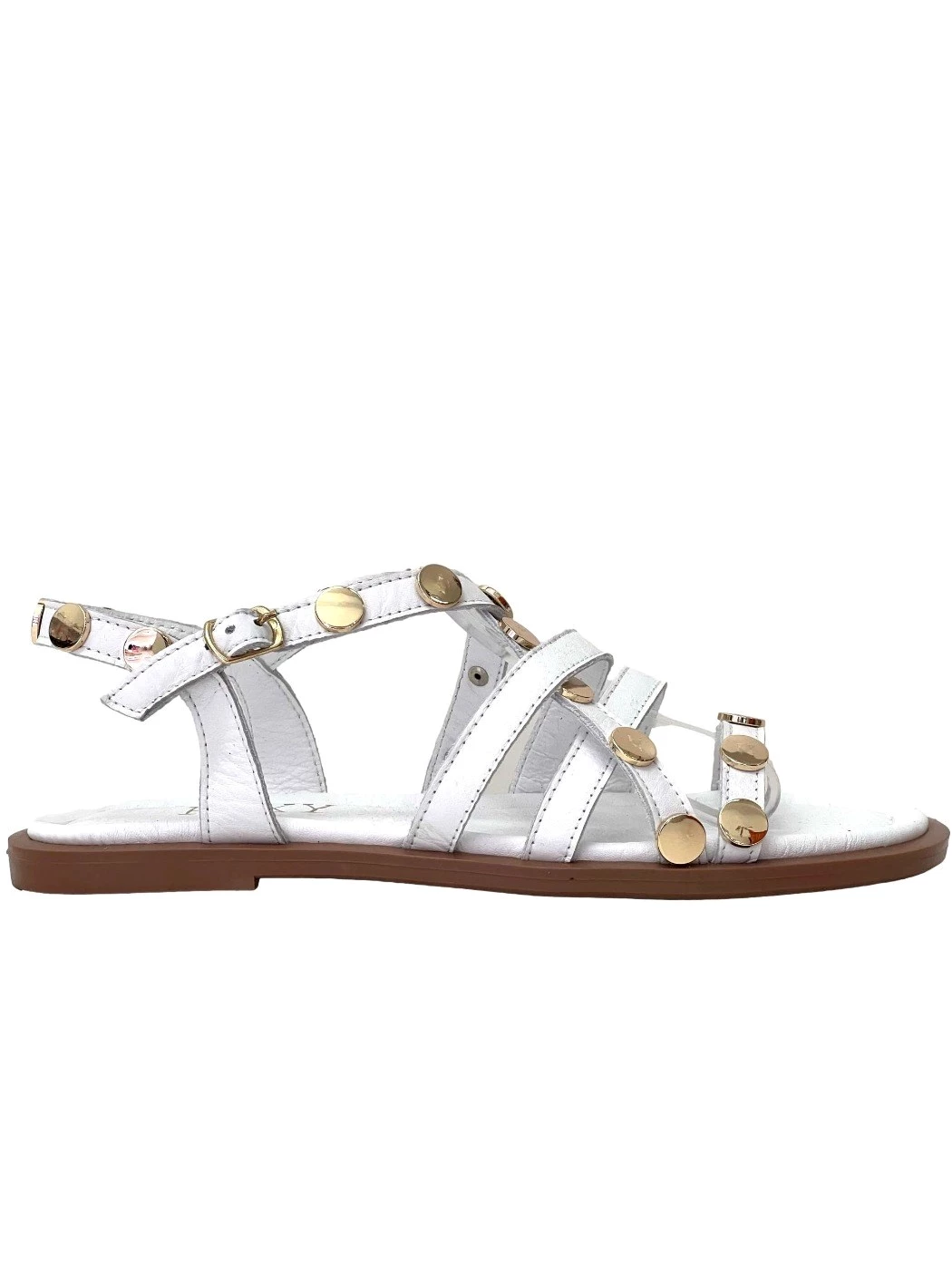 PIXY Sandalo in pelle Off White Donna con borchie oro