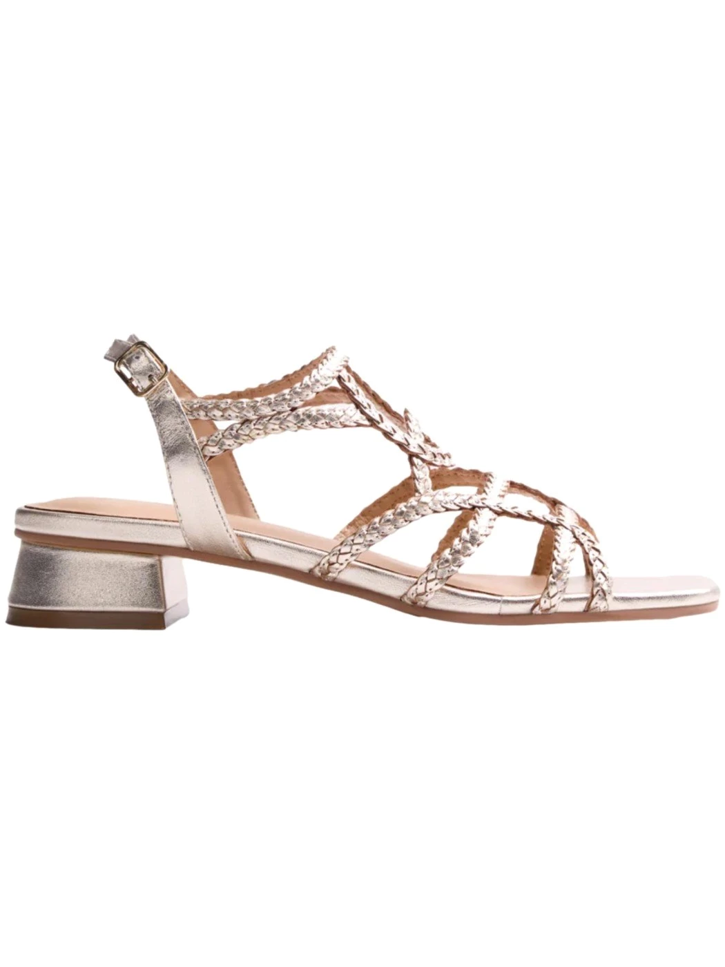 GIOSEPPO Sandali con tacco in pelle intrecciata Platinum