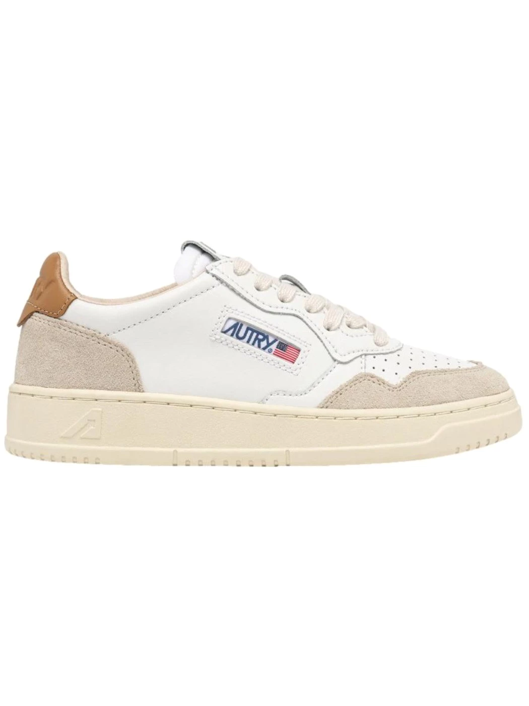 AUTRY Sneakers Medalist Low in pelle bianca e Brown suede Beige