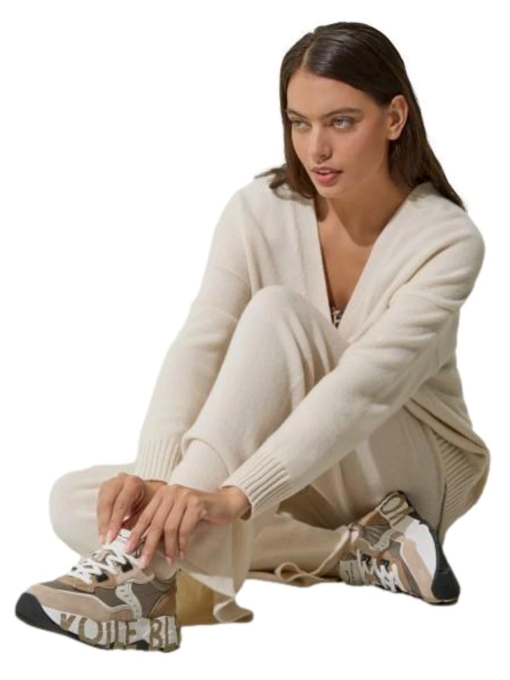 VOILE BLANCHE Sneakers in suede e tessuto Beige Platino Donna