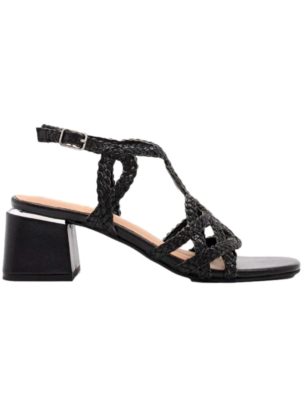 GIOSEPPO Sandali con tacco pelle nero intrecciata Donna crescent