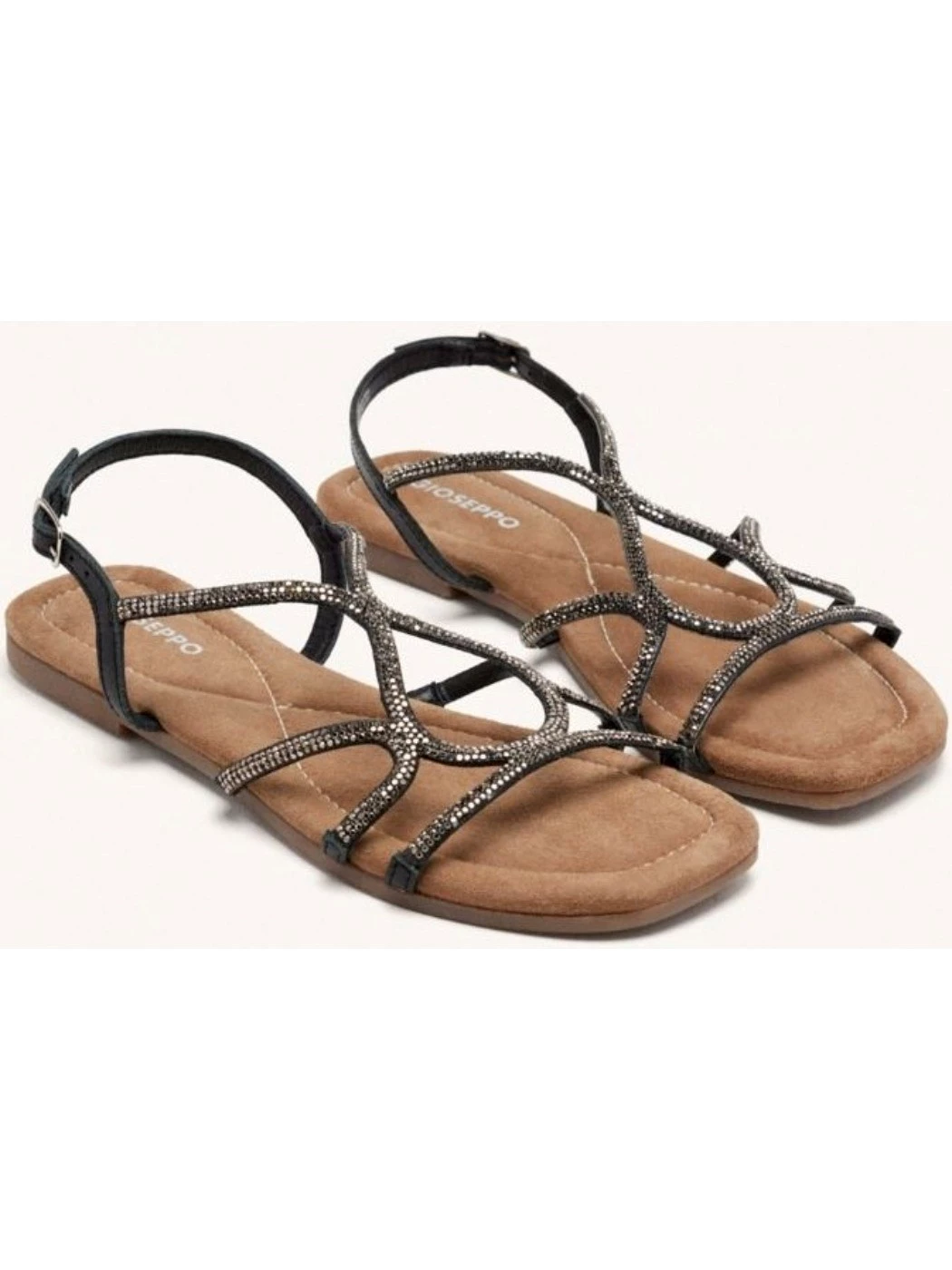 GIOSEPPO Golaj – Sandali Bassi Donna In Pelle Argentati, Cinghie Incrociate, Chiusura Caviglia Regolabile, Sottopiede Imbottito E Fodera In Pelle