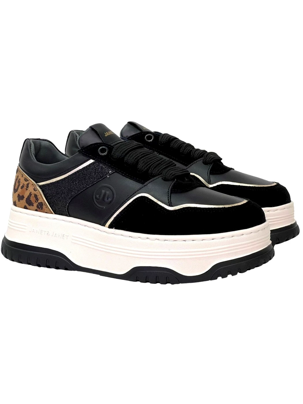 Janet & Janet J423 sneakers Donna in pelle nero oro