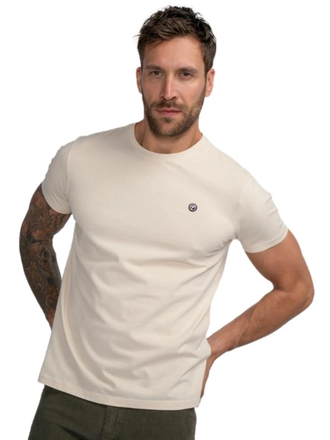 Petrol Maglia maniche corte in cotone colore Ecru