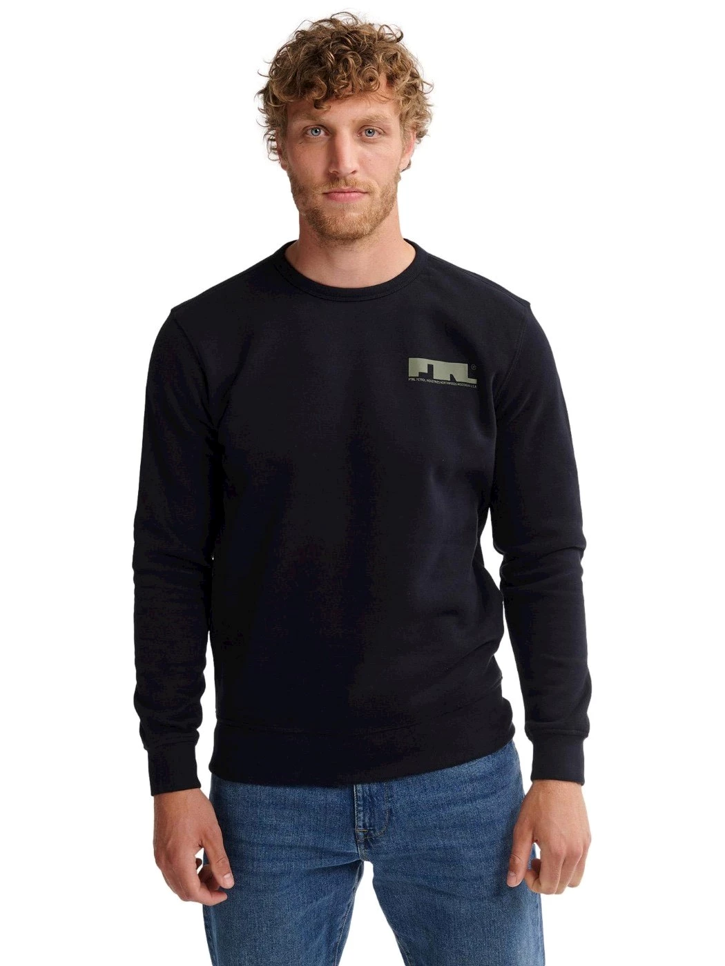 Petrol Uomo Maglione Girocollo Stampa Nero