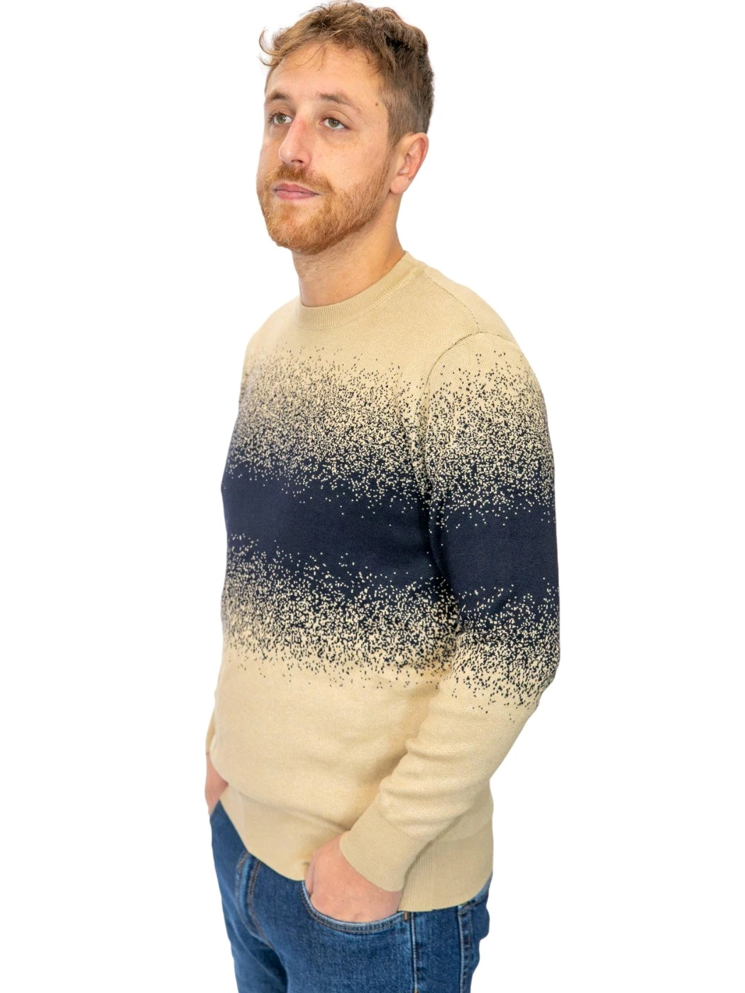 Pigmento Girocollo jacquard cammello maglia Uomo