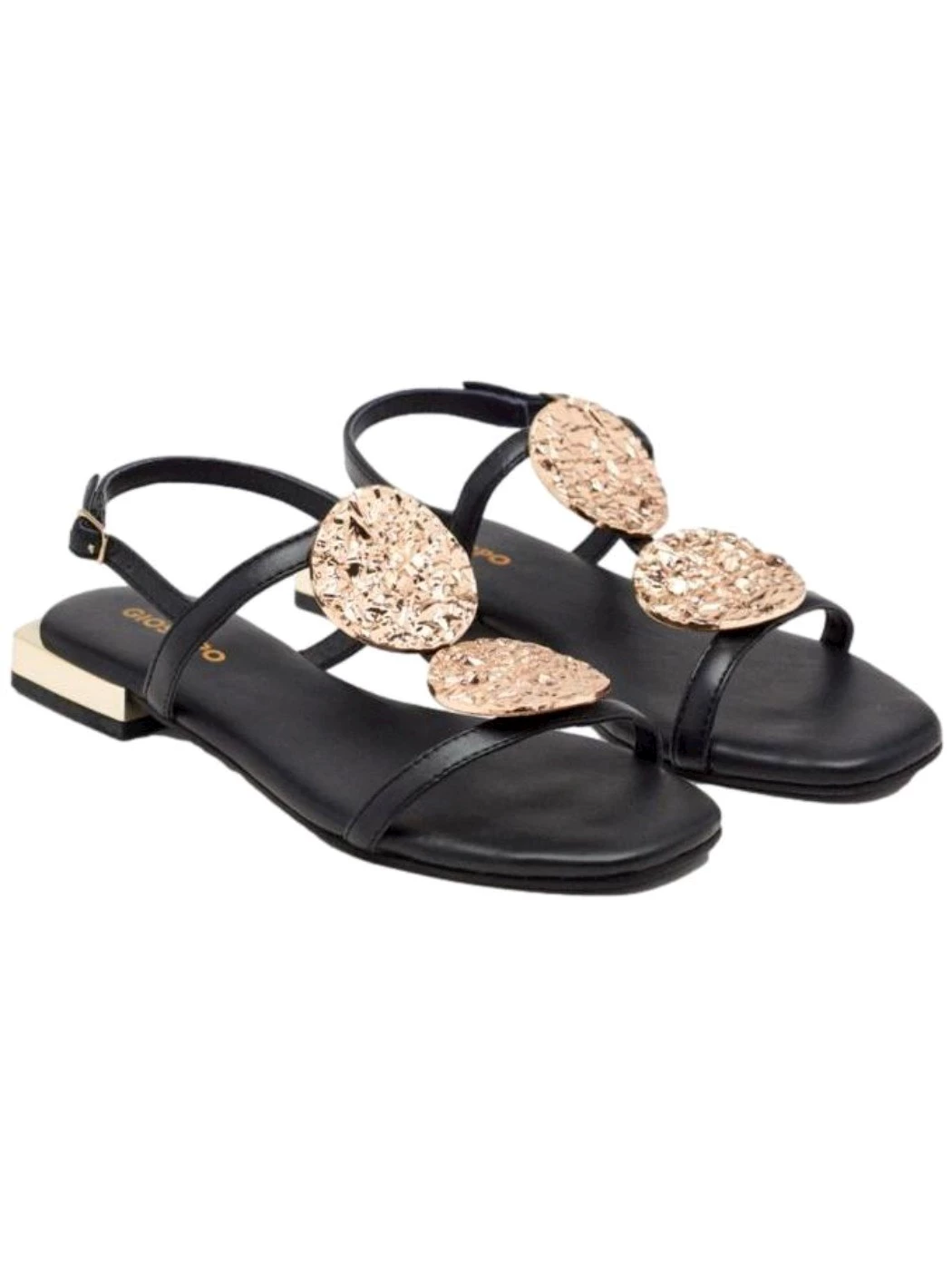 GIOSEPPO Sandali in pelle Nero con ornamenti metallici