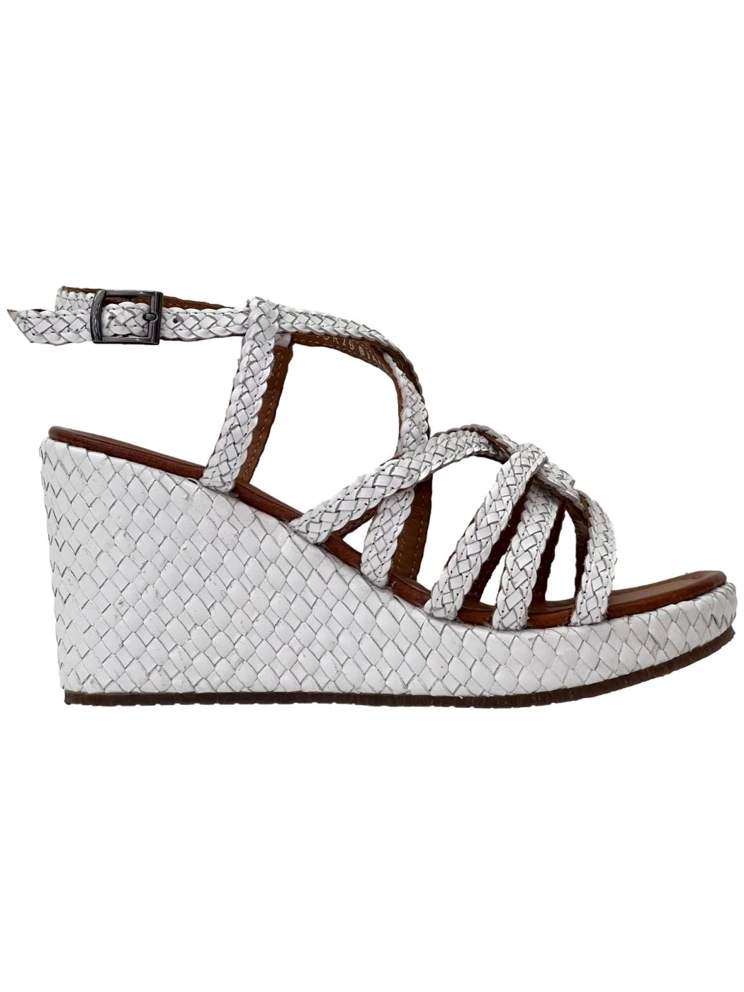 Bueno per vueva Sandalo Zeppa in pelle intrecciata bianco