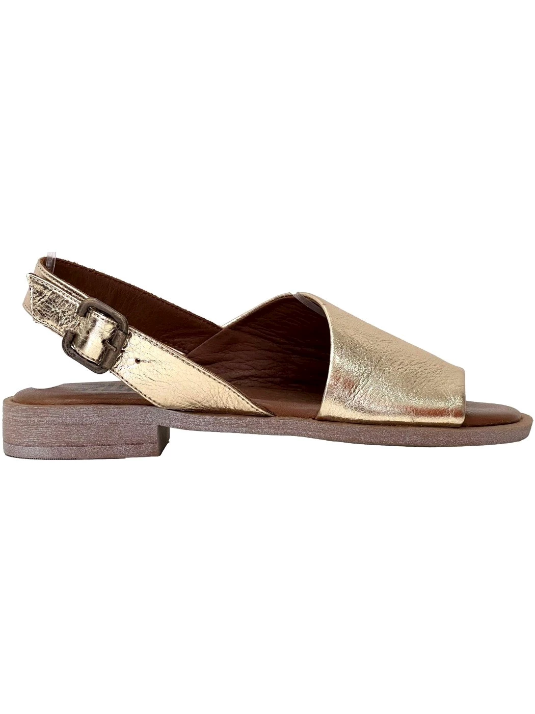 Bueno sandali donna a fascia in pelle laminato Oro