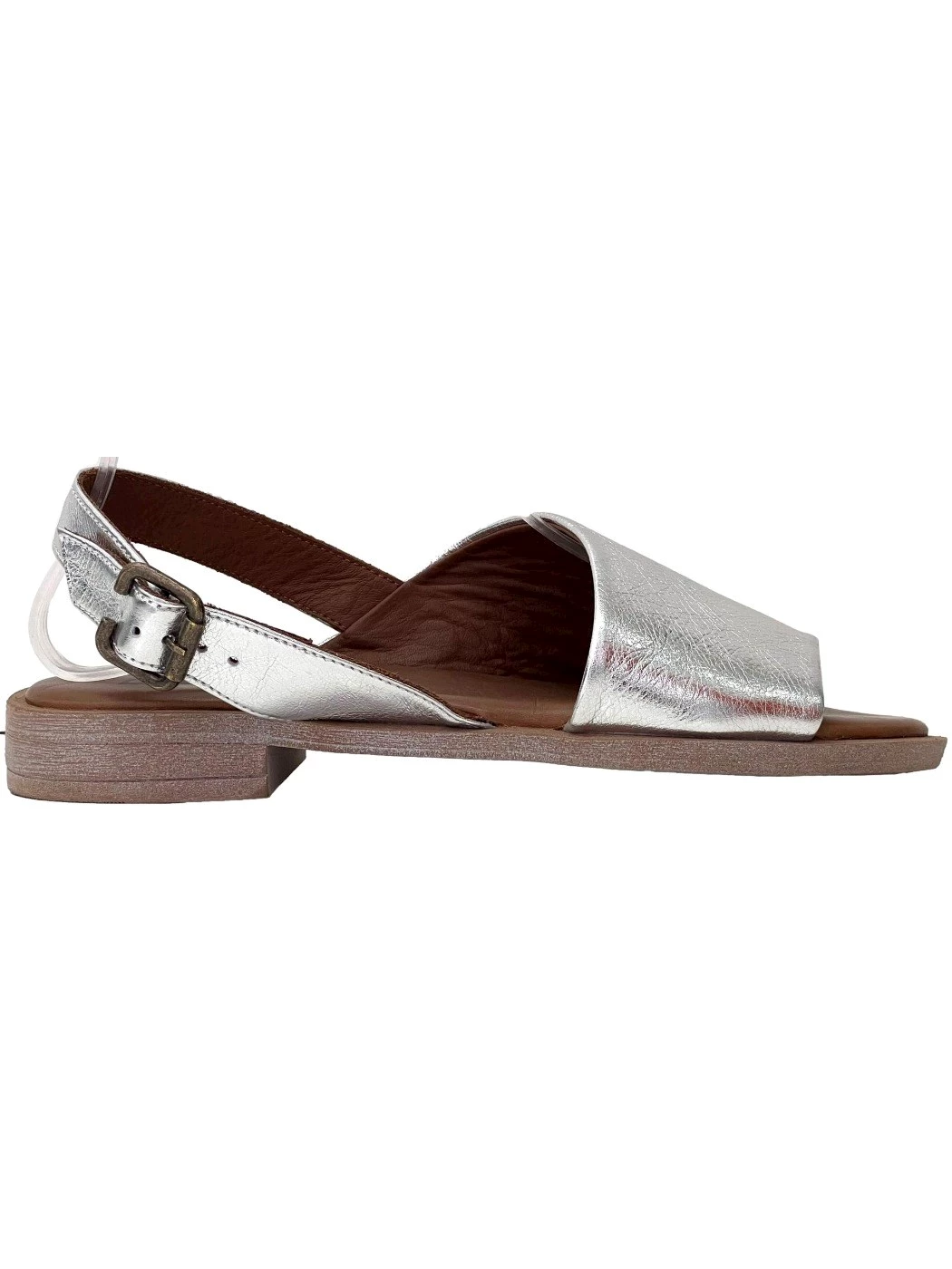 Bueno sandali donna a fascia in pelle laminato Silver