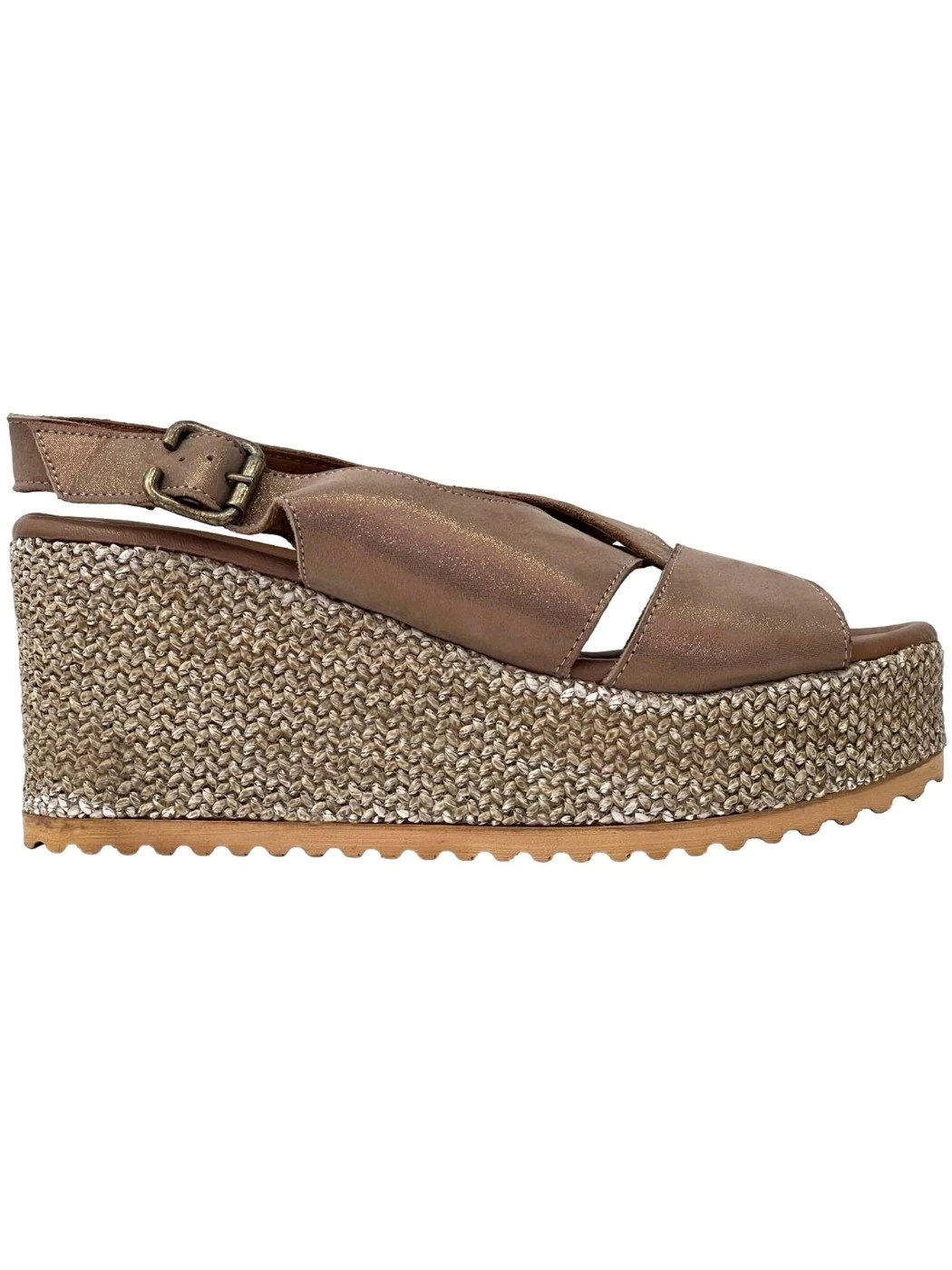 Bueno Sandalo Zeppa Brown da donna in pelle