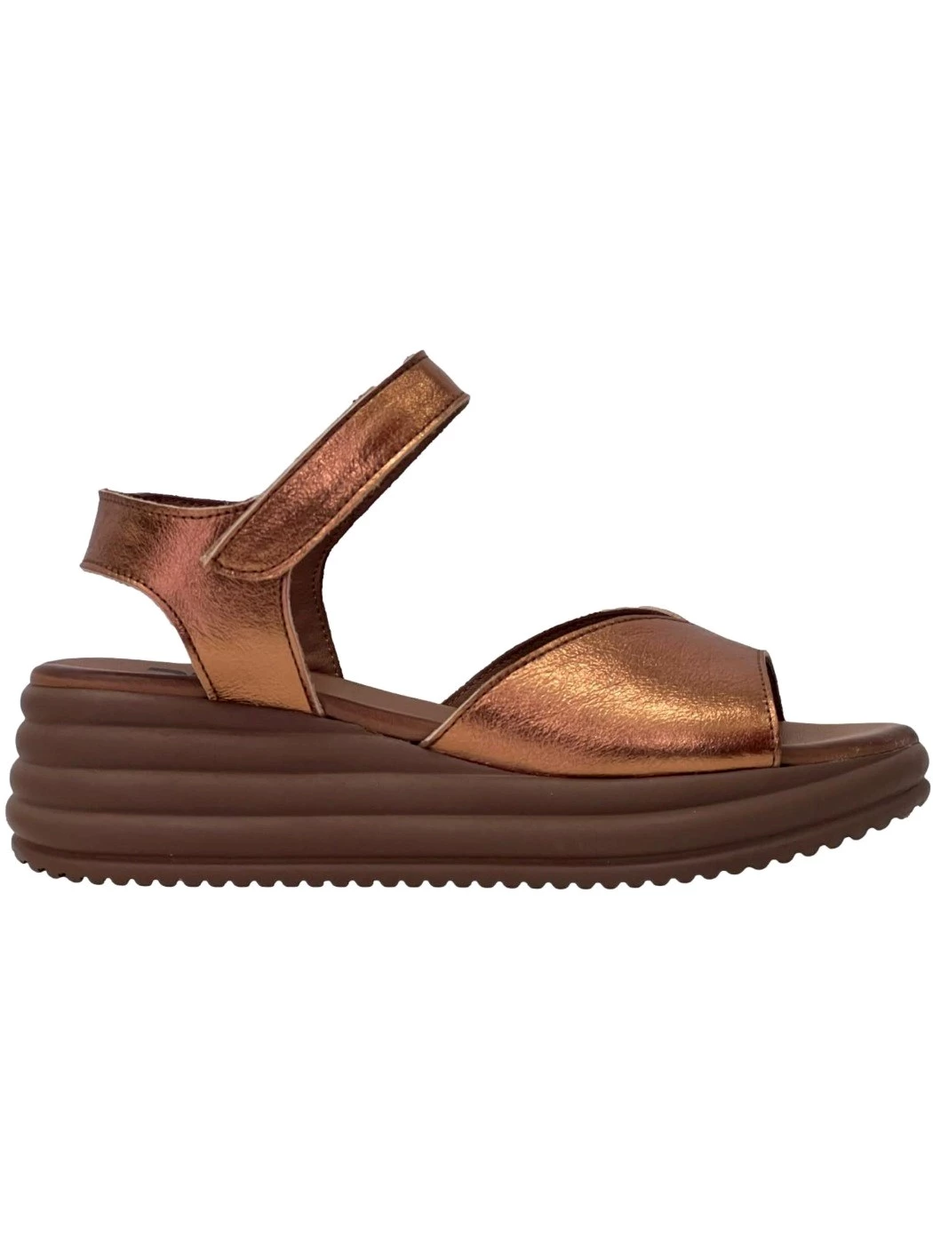 Bueno Sandalo Zeppa Marrone laminato in pelle Donna
