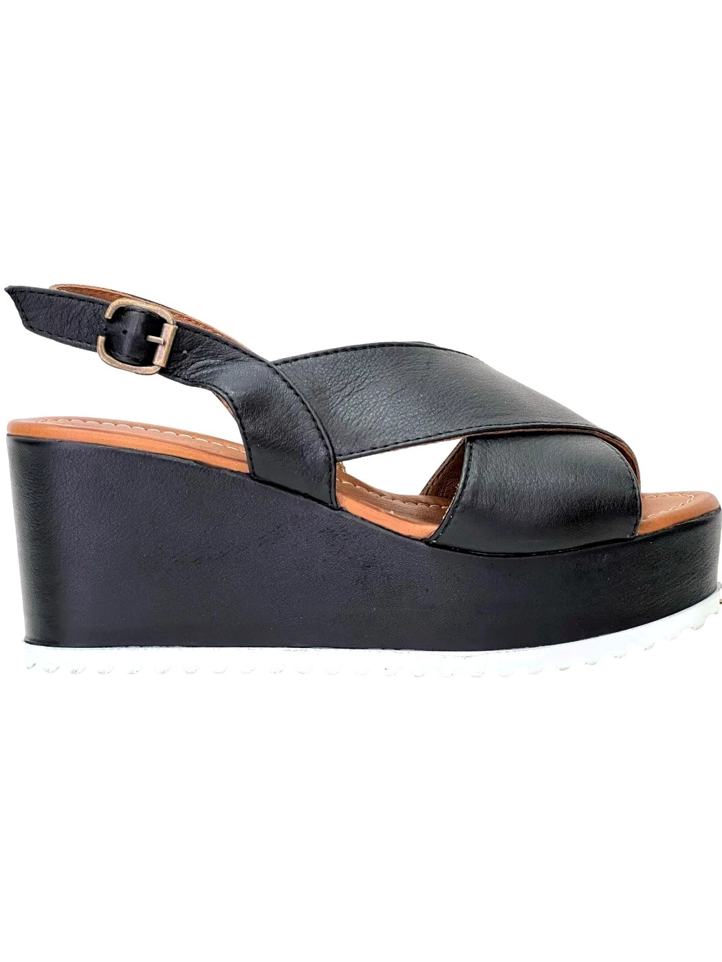 Bueno Sandalo Zeppa Donna in pelle Nero