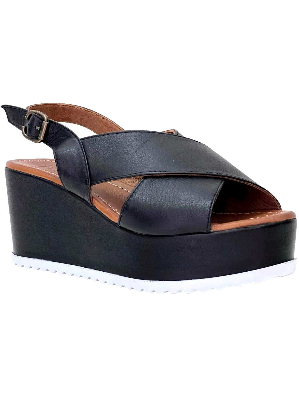 Bueno Sandalo Zeppa Donna in pelle Nero