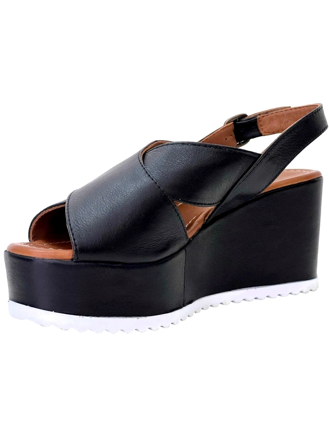 Bueno Sandalo Zeppa Donna in pelle Nero