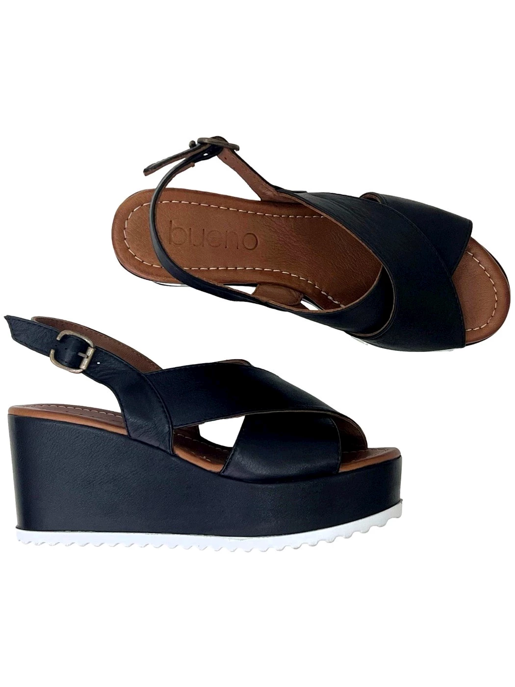 Bueno Sandalo Zeppa Donna in pelle Nero