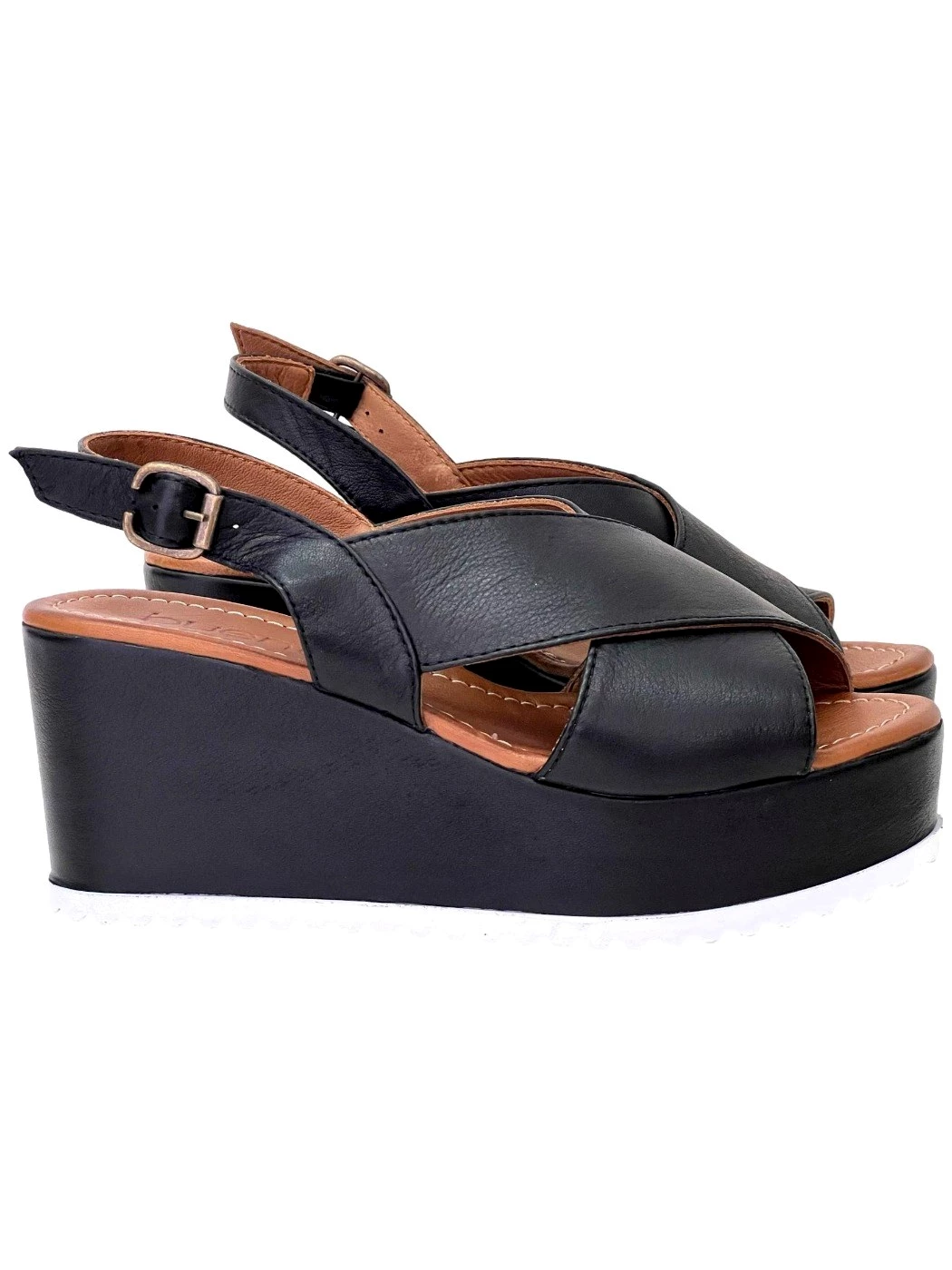 Bueno Sandalo Zeppa Donna in pelle Nero