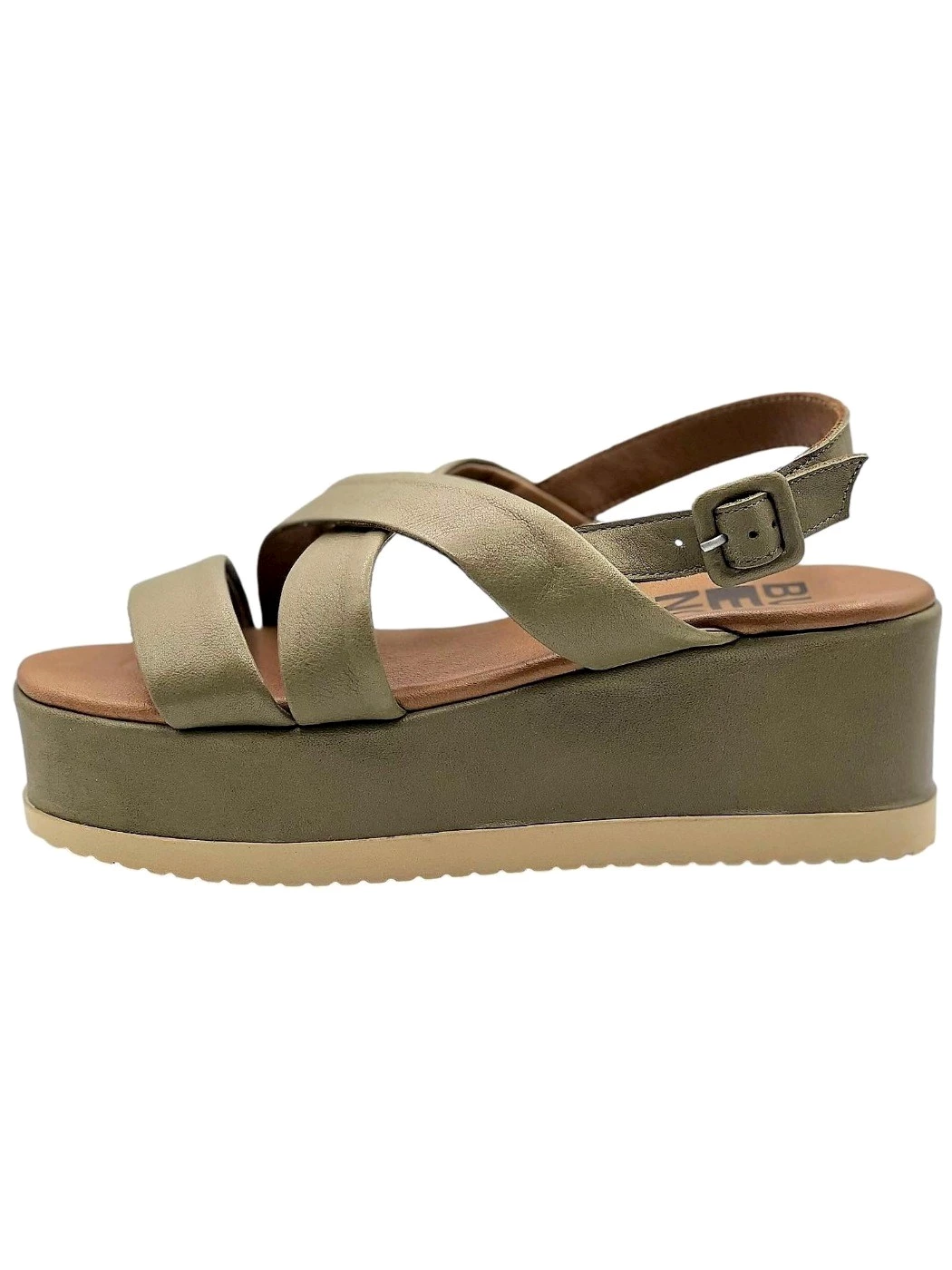 Bueno Sandalo Donna Zeppa Verdone in pelle