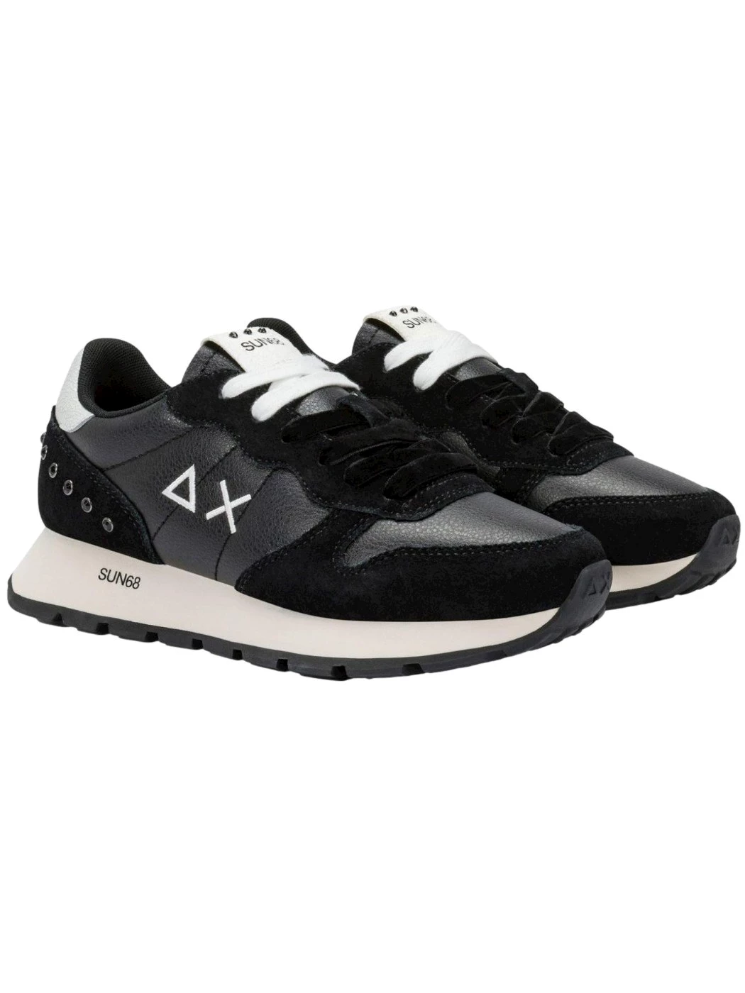 SUN68 Sneaker Ally Studs in similpelle e suede nero Donna