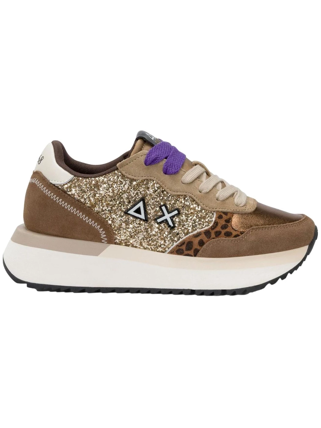SUN68 Sneaker Big Ally Glitter in similpelle e suede oro Donna