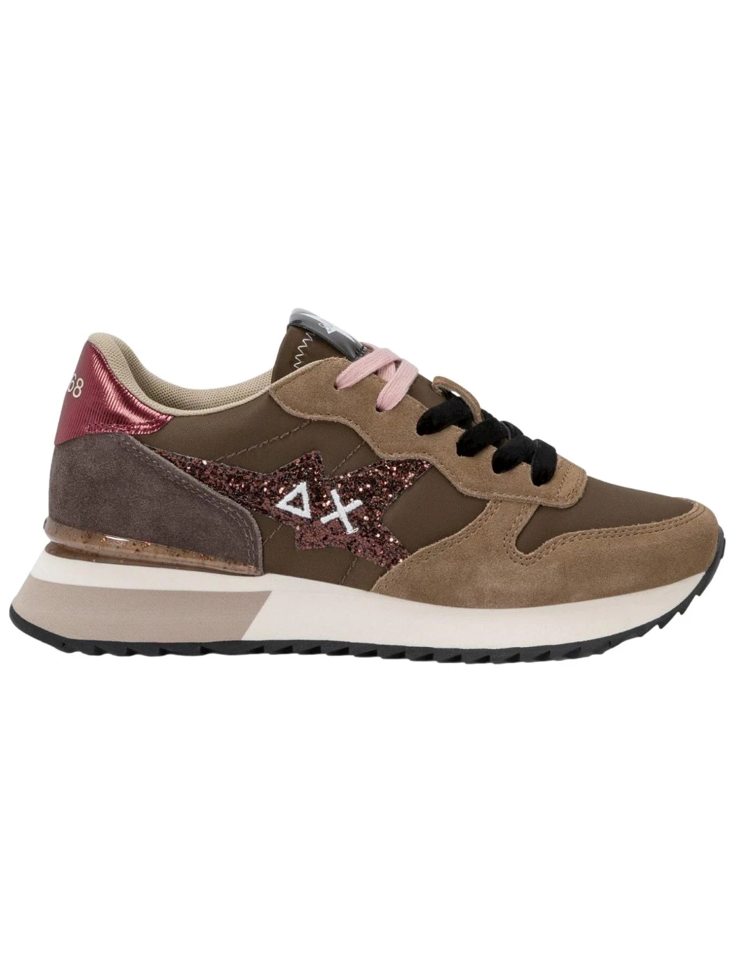 SUN68 Sneaker Stargirl Glitter in nylon e suede marrone Donna