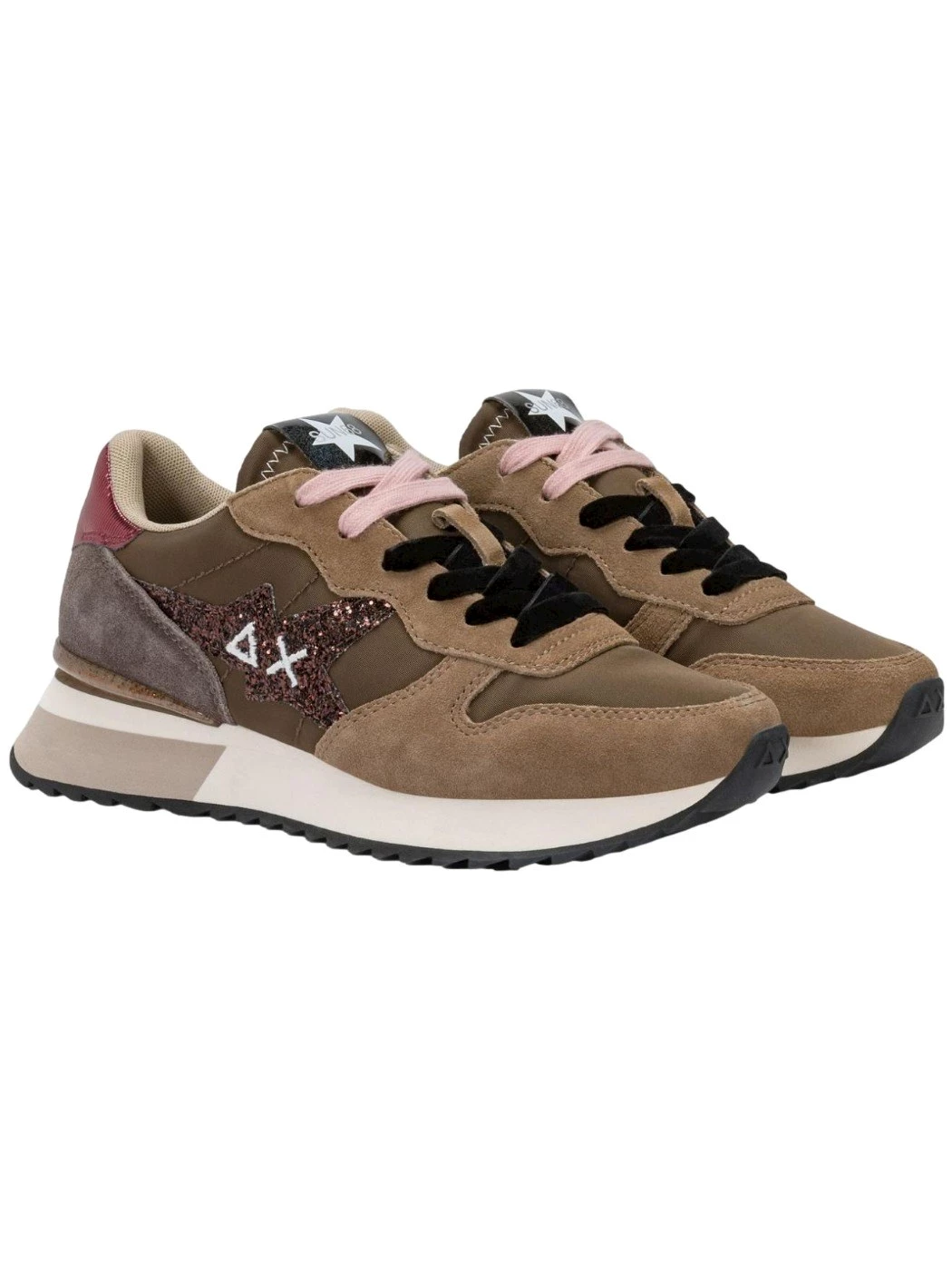 SUN68 Sneaker Stargirl Glitter in nylon e suede marrone Donna