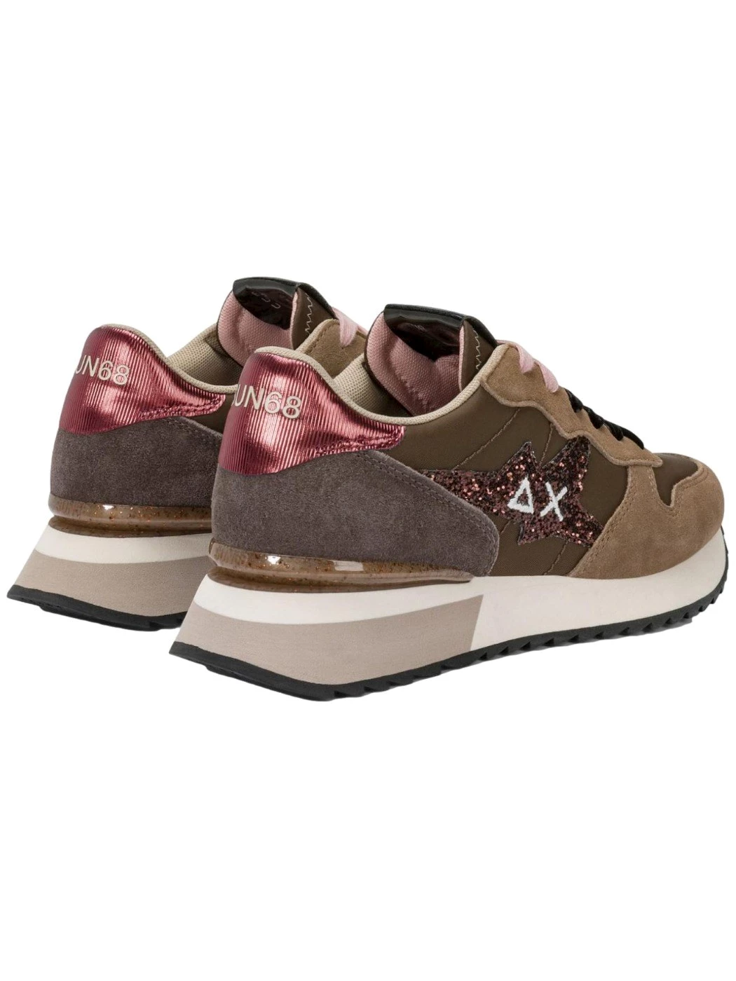 SUN68 Sneaker Stargirl Glitter in nylon e suede marrone Donna