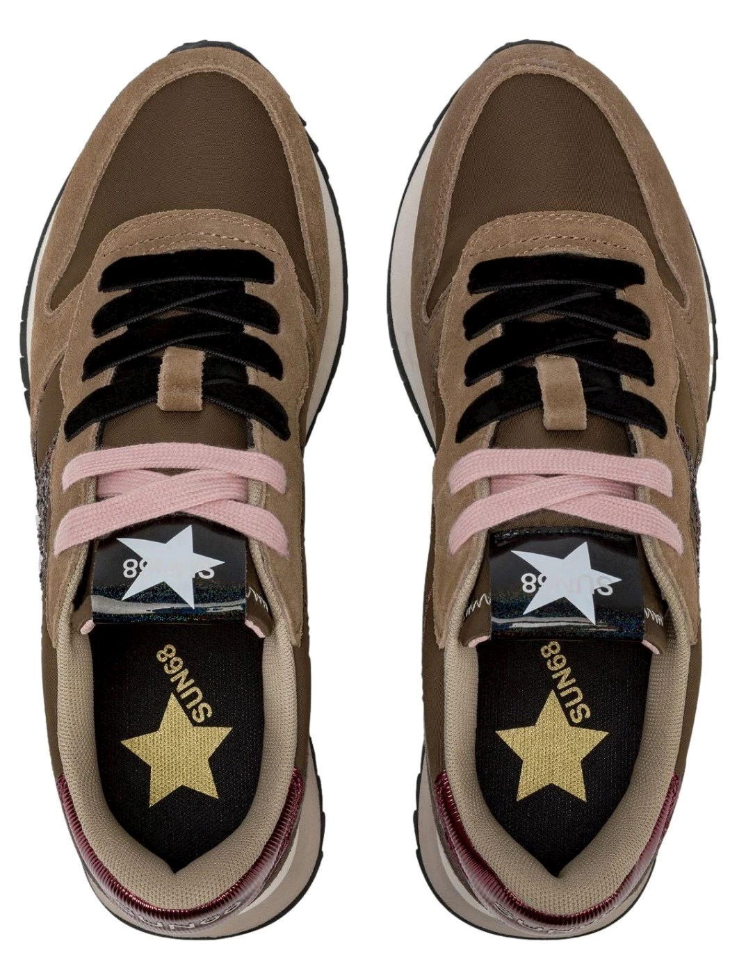 SUN68 Sneaker Stargirl Glitter in nylon e suede marrone Donna