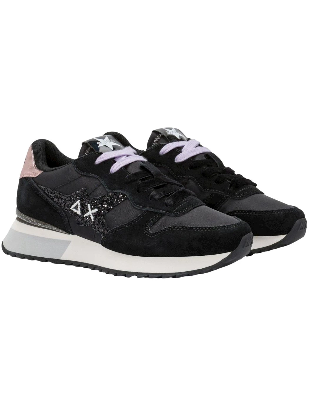 SUN68 Sneaker Stargirl Glitter in nylon e suede nero Donna