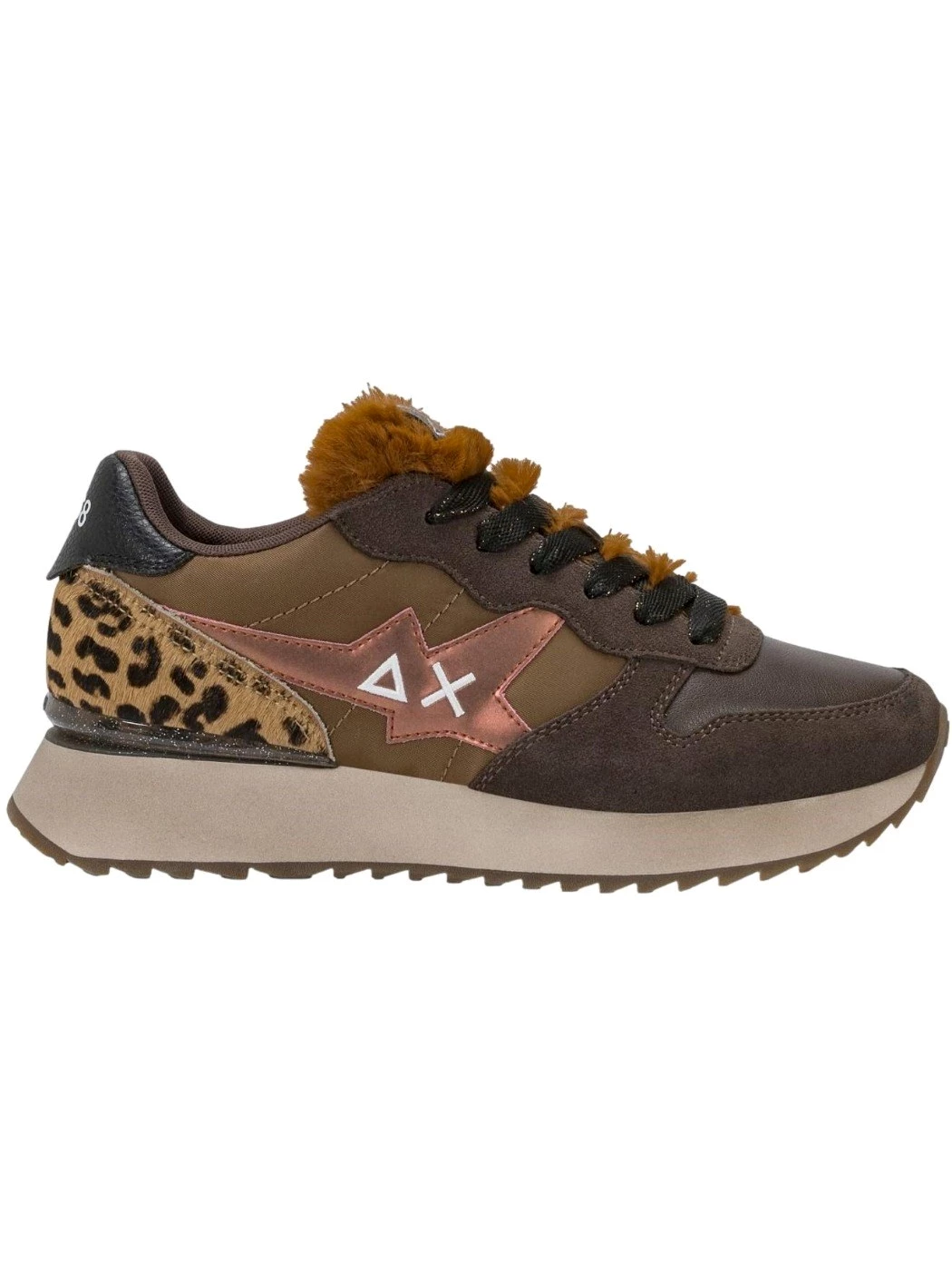 SUN68 Sneakers Donna Stargirl Animalier in nylon e suede marrone